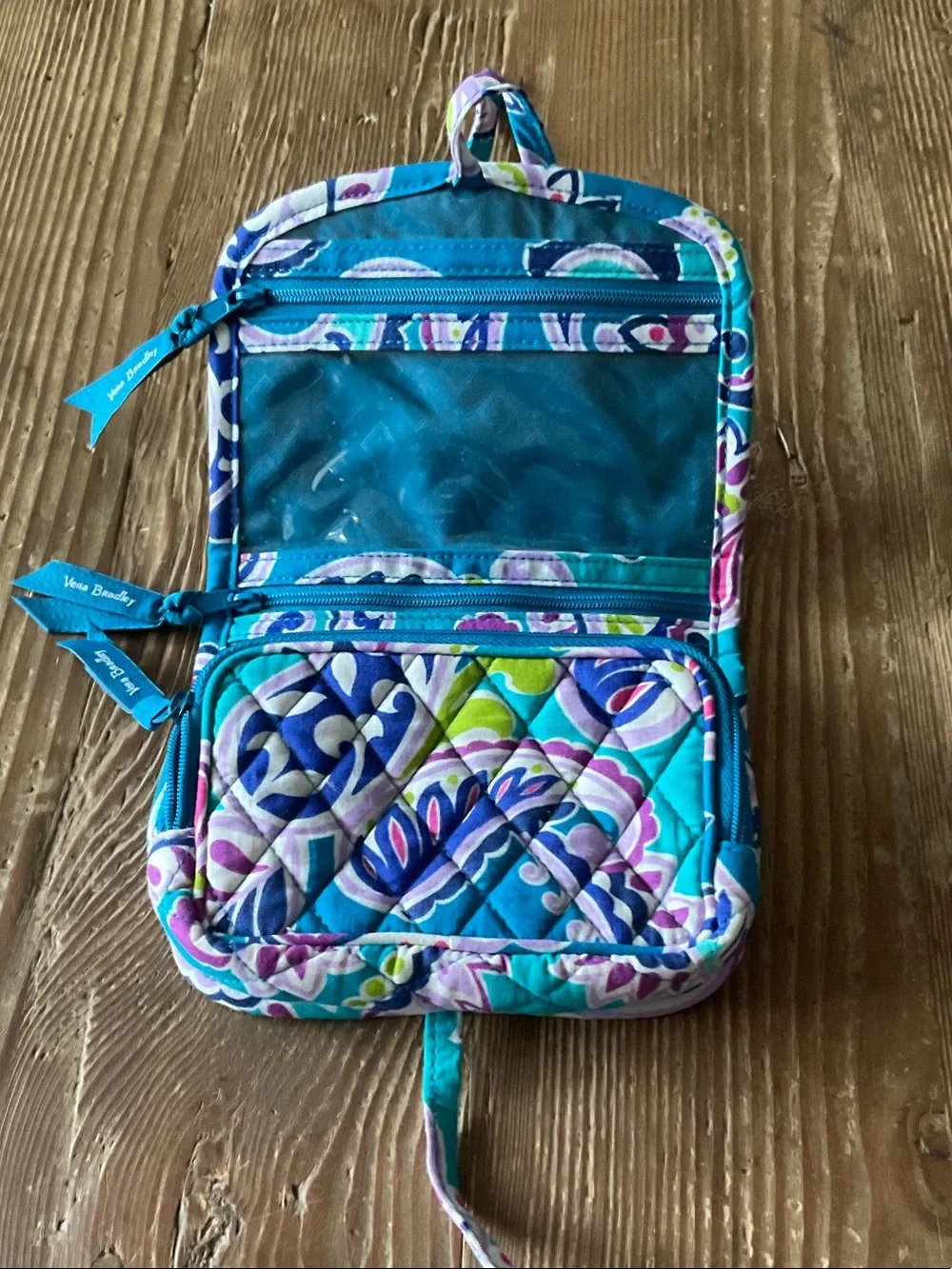 Vera Bradley retired Waikiki Paisley Turquoise Floral Quilted Cosmetic Organizer